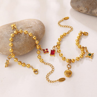 Nouvel ensemble de bijoux DIY 2026 en acier inoxydable plaqué or PVD 18 carats avec perles rondes, collier, bracelet et breloques étoiles, cœurs et coquillages – Bijoux tendance