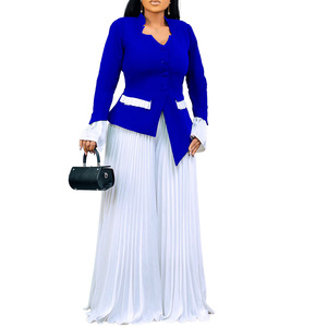 Ensemble 2 pièces décontracté pour femme : chemise plissée asymétrique ample grande taille et pantalon large long – Tendance - Product Image 4