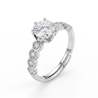 Bague en laiton plaqué rhodium avec moissanite, certifiée GRA 1,0 carat, bijoux de fiançailles en gros