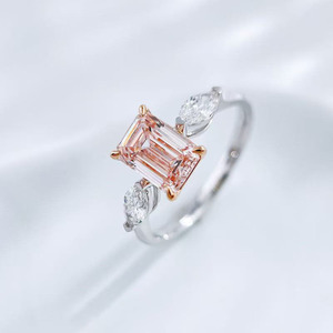 Emerald Marquise Straight Shank 4 Prong 3 Stone 18K Rose White Gold Lab <strong>Pink</strong> Diamond Engagement <strong>Rings</strong> Women Lab Diamond <strong>Ring</strong> - Product Image 2