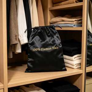 Sac à perruque en satin sophistiqué, sac cadeau de luxe en soie pour extensions de cheveux, pour l'emballage des cheveux, avec logo personnalisé, pochette personnalisée - Product Image 1