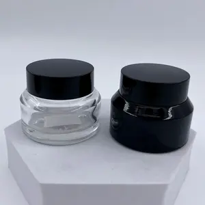 Luxo 30g vidro claro Oblíqua ombro jar recipientes com plástico preto tampa rosto creme loção jar embalagem vazia