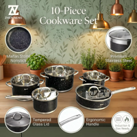 ZHEN NENG Ensemble de 10 casseroles de cuisson classiques et durables en acier inoxydable avec revêtement en acier inoxydable, marmite à soupe et poêle à frire