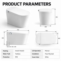 WC intelligent sans réservoir avec bidet, chauffage instantané, séchage à l'air chaud, siège chauffant et capteur de pied, chasse d'eau automatique