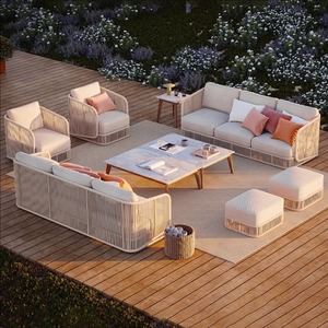 Lujo moderno al aire libre silla de mimbre salón marco de aluminio terraza al aire libre de tres plazas salón Jardín sofá - Product Image 5