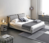 Selle de lit double moderne au design de luxe italien Combinaison cuir et lin Lits rembourrés Vente à chaud Villa Bed