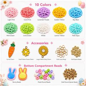 Kit de Caja con Forma de Conejo de Pascua para Hacer Pulseras, Cuentas Heishi de Arcilla Polimérica Planas y Redondas con Dijes de Zanahoria para Niños - Product Image 2