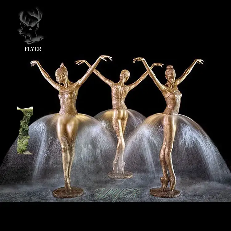 Modern City Square Decorative Life Size Dancing Ballerina Fountain Bronze Ballet Girl Statue with Water Feature