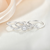 Ensemble de 3 bagues de luxe en argent sterling 925, couleur D, moissanite VVS1, halo empilable, bijoux fins pour femmes