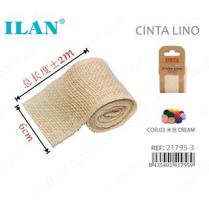 ริบบิ้นผ้าลินิน ILAN ขนาด 6 ซม. x 2 ม. สีครีม สำหรับงานประดิษฐ์และตกแต่ง - Product Image 1