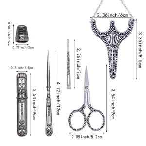 Dây Chuyền Vỏ Bọc Bạc Cổ Điển, Ống Kim, Thimble, Bộ Kéo Thêu Awl - Product Image 2