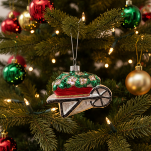 Brouette personnalisée en gros avec fleurs, ornement en verre soufflé pour l'arbre de Noël, décoration de vacances, collection de pendentifs de jardin - Product Image 4