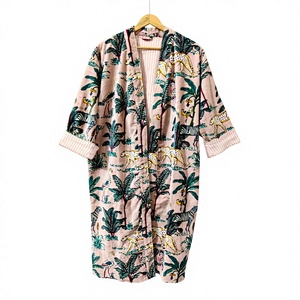 Bata de algodón con estampado animal para mujer, manga larga, longitud completa, ropa de dormir informal, ropa de verano - Product Image 1