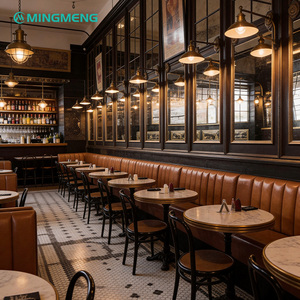 MINGMENG <b>Restaurant</b> <b>Set</b> Leather Booths Round Marble Tables Metal Frame Traditional Durable Commercial Dining Furniture - Product Image 3