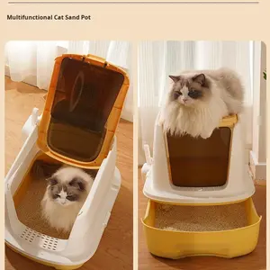 Caja de arena para gatos de entrada superior completamente cerrada extra grande, antisalpicaduras, antiolor, cajón de inodoro de plástico para gatitos y gatos - Product Image 3