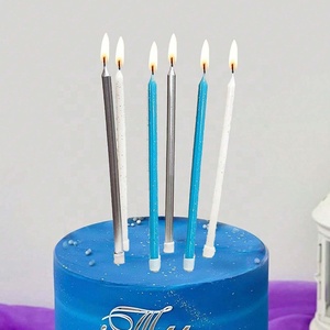 Velas Largas y Delgadas con Rayas Blancas en Soportes, Decoración para Fiestas <span class=keywords><strong>de</strong></span> Cumpleaños en Negro y Dorado, Velas para Pasteles - Product Image 4