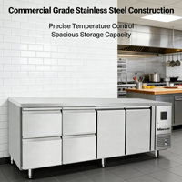 Table de préparation de pizzas en acier inoxydable avec réfrigérateur-congélateur encastré sous comptoir, capacité 560L, 4 étagères pour restaurants et cafés