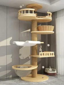 Torre <span class=keywords><strong>di</strong></span> gatto in legno massello con nido <span class=keywords><strong>di</strong></span> Sisal gioco <span class=keywords><strong>di</strong></span> arrampicata piattaforma Sky pilastro Pet Pet Toy mensola cuscino per <span class=keywords><strong>gatti</strong></span> prodotti per divano - Product Image 2