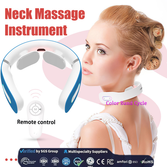 Custom logo Neck Massager 4D Heated Portable ABS Stimulator Machine with Pulse and Wireless Remote Control