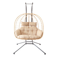Fauteuil suspendu double en bambou pour extérieur, hamac paresseux sur pied, chaise à bascule de loisirs pour intérieur et balcon, style balançoire tendance