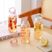 Botol Minum Jus Transparan Portabel 500ml Baru, Bebas BPA, Dapat Digunakan Kembali, Botol Olahraga Plastik dengan Pegangan, Anti Bocor