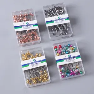100 buah/kotak jarum jahit kepala mutiara bulat warna-warni pin jahit Dorong LURUS untuk pembuatan gaun Alat jahit DIY posisi