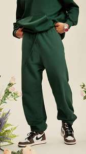 Pantalon de survêtement décontracté et sportif en molleton brodé, couleur unie, taille mi-haute, anti-plis, poids lourd 440G - Product Image 2