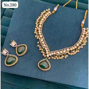 Traditional doublet with white <b>pearls</b> <b>set</b> with Earrings Fashion Jewelry for Wedding Wear Handmade Bulk Product - Product Image 3