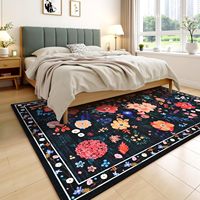 Tapis extra large noir vintage bohème floral, résistant aux taches, lavable, antidérapant, pour dortoir, bureau, chambre, décoration intérieure