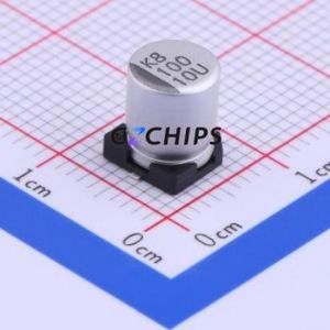 Condensador Electrolítico de Aluminio SMD VEU101M1ATR-0607, D6.3xL7.7mm 100uF 20% 10V 6.3mm - Product Image 1