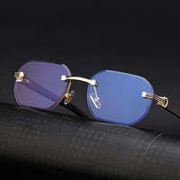 Lunettes de soleil KAJILA rétro vintage sans monture, verres taillés en diamant, branches effet bois, protection UV400, pour femmes et hommes