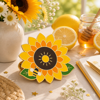 Vente en gros d'émaux métalliques personnalisés - Forme de plante, motif floral tournesol, placage or, marque Pinstar, MOQ 50 pièces