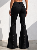 Celana Jeans Wanita Y2K Model High-Waist Hitam Denim Skinny Flare dengan Rivet Segitiga Metalik, Seksi Gothic untuk Musim Panas