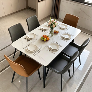 Juego de Comedor Rectangular Moderno de Piedra Sinterizada con 6 Sillas de Cuero PU, Diseño Minimalista, Muebles para el Hogar - Product Image 2