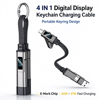 Kabel Data Pengisian Cepat 4 in 1 dengan Gantungan Kunci, Kabel Pengisian Daya Ponsel Multi Konektor dengan Cangkang Paduan Seng dan Tampilan Daya Digital
