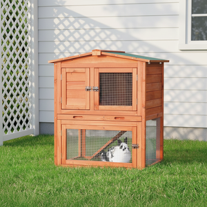 Casetta per Conigli da Esterno Ecologica, Resistente alle Intemperie, a 2 Piani, con Rampa Antiscivolo, Rialzata, Sicura per Piccoli Animali - Product Image 1