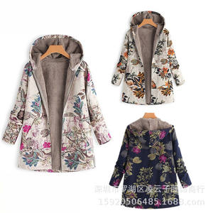 <span class=keywords><strong>Manteau</strong></span> à imprimé floral pour femmes, veste décontractée d'automne et d'hiver, manteaux à capuche surdimensionnés, poche vintage, fermeture éclair, manches longues, pardessus pour femme - Product Image 2
