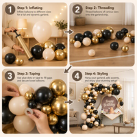 Guirlande de ballons en latex chromé or, noir et rose pâle pour décoration de fête d'anniversaire, de mariage ou de remise de diplôme