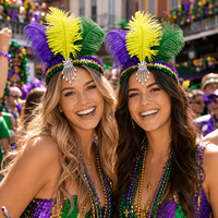 Serre-tête à plumes Mardi Gras pour femme, violet, vert, or, avec sequins et strass, couronne, accessoires de cheveux pour carnaval, festival, fête