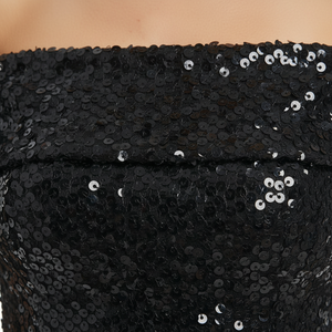 Abito tubino nero sexy senza spalline, lunghezza al ginocchio, moderno ed elasticizzato, da donna, di lusso, con paillettes scintillanti, per feste e serate in discoteca - Product Image 2