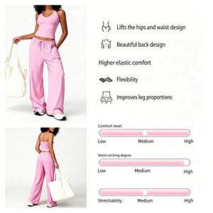 Ensemble de yoga doux et moelleux pour <span class=keywords><strong>femme</strong></span>, soutien-gorge de <span class=keywords><strong>sport</strong></span> dos nu à col halter et pantalon large, tenue athleisure 2 pièces à séchage rapide - Product Image 3