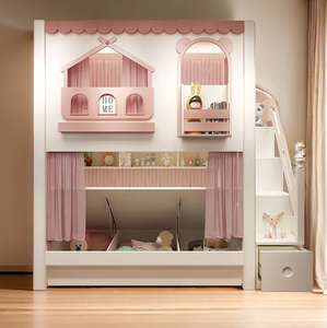 Lit superposé multifonctionnel pour enfants en bois, design château, mobilier <span class=keywords><strong>de</strong></span> chambre d'enfant avec escalier et toboggan - Product Image 4