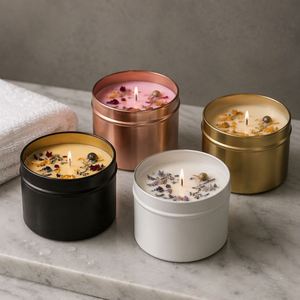 Luxe Black Metal <b>Tin</b> Scented <b>Candle</b> with Dried Flowers Single Wick Aromatherapy for Home Decor - Product Image 2