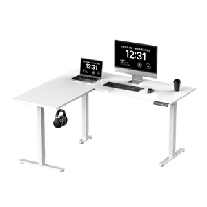 Bureau debout modulaire en bois et métal, convertible, télescopique, en forme de L, ergonomique, réglable en hauteur, table électrique à levage électrique - Product Image 3