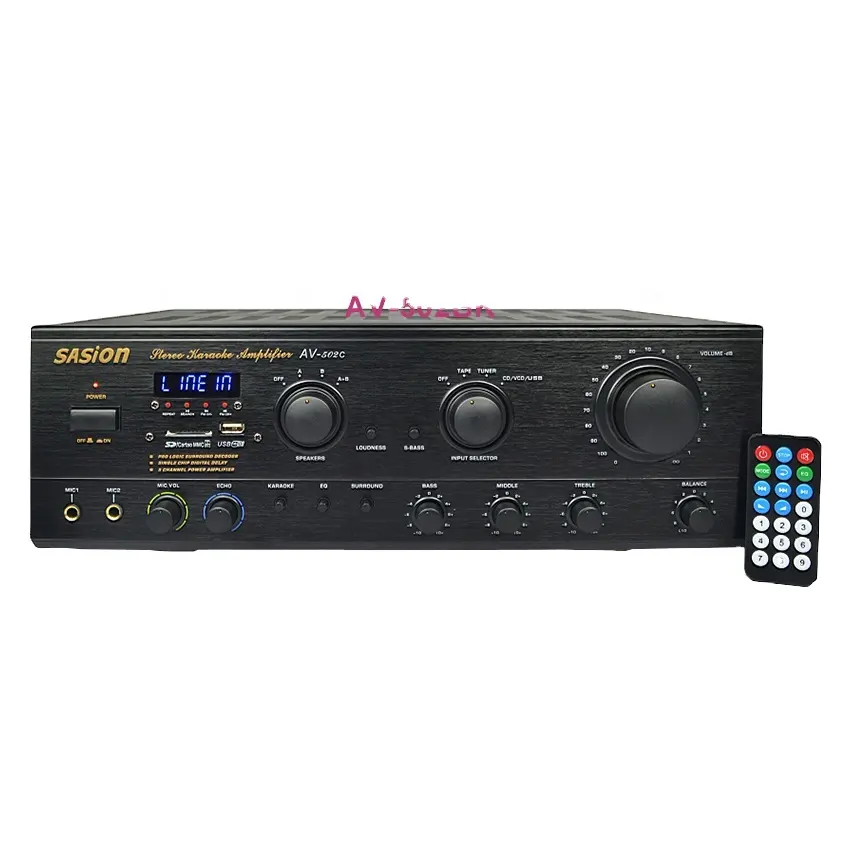 Controle remoto AV-502 600W eco/equilíbrio amplificador de som com BT/USB/SD/MMC/CD/VCD/TAPE/TUNNER funções
