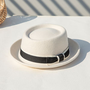 LINGLONG personalizado invierno <span class=keywords><strong>mujer</strong></span> Unisex negro Beige 100% lana australiana cerdo <span class=keywords><strong>Pie</strong></span> Porkpie Hoeden sombreros para hombres Fedora sombreros redondos - Product Image 2