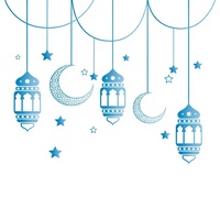 Autocollants muraux DAMAI pour l'Aïd, lanterne bleue, lune, étoiles, taille moyenne, décoration intérieure du Ramadan pour fenêtres et portes