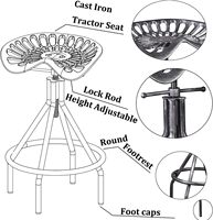 Tabouret de bar industriel style ferme, réglable, avec assise type tracteur, pour cuisine, bar à domicile, petit-déjeuner et salle à manger