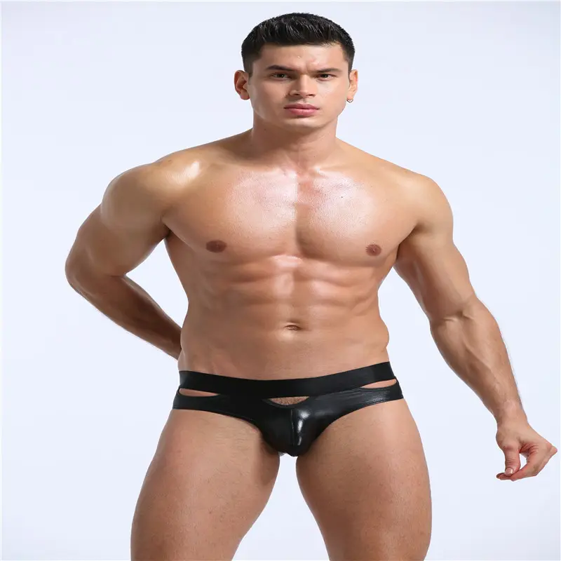 Calcinha de couro pu sexy masculina, g cordas sexy