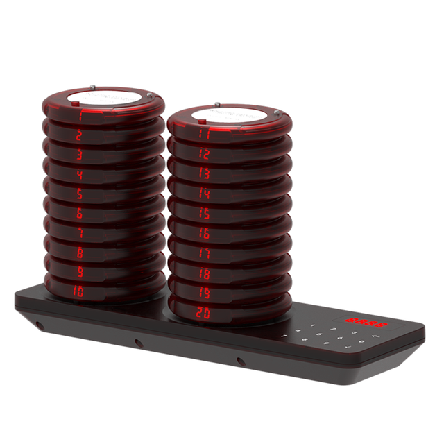 20 Waterproof Vibrating Coasters Cafe Bar Guest Queue Paging System with Wireless Beeper Calling Bell Pager for Restaurants
